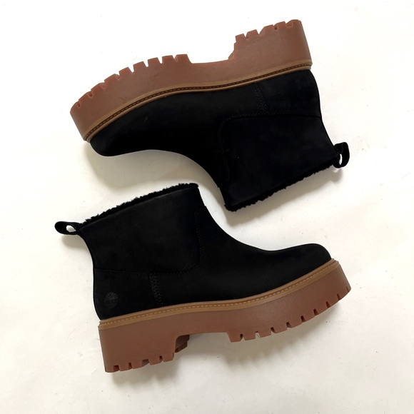 NWOB Timberland Stone Street Mid Faux Fur Black Nubuck Ankle Boots Size 10 - Picture 2 of 10